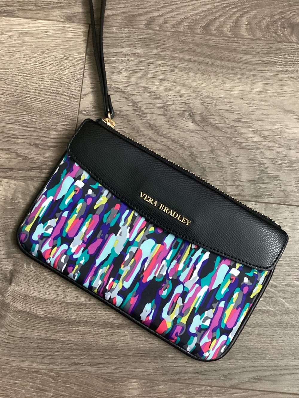 Vera Bradley Black Multicolor Abstract Wristlet